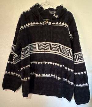 Vintage 90’s Tejidos Ruminahui Andean Alpaca Wool Black White Hooded Zip Sweater